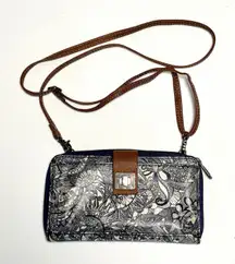 Sakroots Blue & White Floral Crossbody Wallet Mini Purse Wristlet Clutch Phone