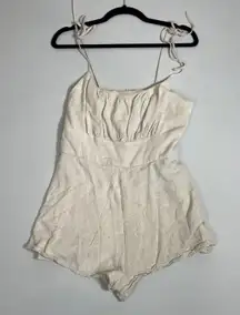 She &‎ Sky Women's Romper Medium Beige Sleeveless Tie Strap Smocked Back Casual