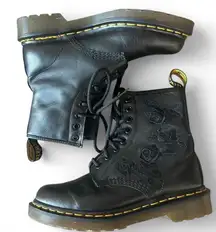 Dr. Martens size 6 1460 Black Mono Boots with Rose Embroidery - 8 Eye