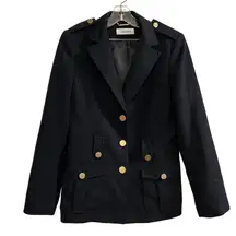 Calvin Klein Womens Navy Military Style Blazer Jacket Gold Buttons