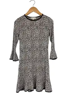 Michael Kors Mega Cheetah Bell Sleeves Flounce Dress Dark Camel