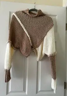 Altar'd State White and Brown Cropped Sweater