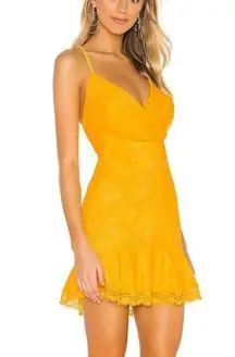 NBD  Marilyn Mini Cocktail Dress Ruffle Lace Corset Strappy Back Canary Yellow XS