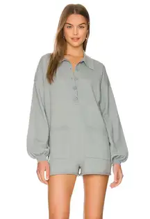 Show Me Your Mumu Gianni Romper In Sagey Green Knit