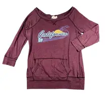 Op California Pullover Womens Large Round Neck 3/4 Sleeve Surf Graphic Pocket