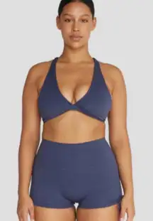 CSB Crop Shop Serenity Eva Twist Sport Bra and 2”scrunch shorts in Studio S