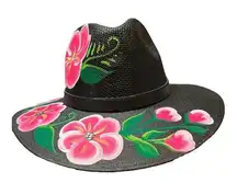HAT MEXICAN Artisanal Hand Painted Fedora Floral Sombrero Panama Bohemian Black