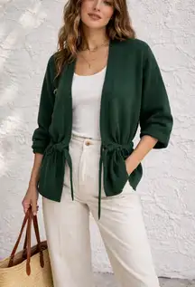Knot Sisters Forest Green Tie-Front Knit Cardigan | Size M