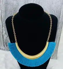 Anna & Ava Fringe Bar Statement Necklace NWT Turquoise Blue Matte Gold