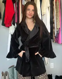 Betsey Johnson Black Velvet Ruffle Robe – Size M