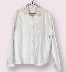 Weworewhat Denim boyfriend shirt top white shacket Medium/Large