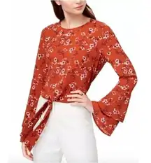 Junior's Floral Bell-Sleeve Tie-Front Top NWT Medium