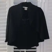 Max Studio Black Shawl-collared Open Front Sweater M