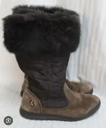 🦋Coach “Talen" Brown Suede & Logo Quilted w/ Fur Trim Snow/Winter Boot - Size 7