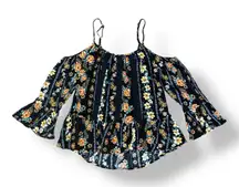 Gypsies & Moondust Cold Shoulder Top Womens Size L Black‎ Floral