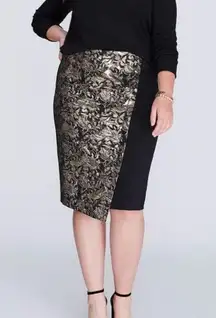 Lane Bryant Black Gold Metallic Jacquard Floral Pencil Skirt