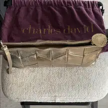 Charles David Metallic Gold Clutch Wristlet w Dust Bag