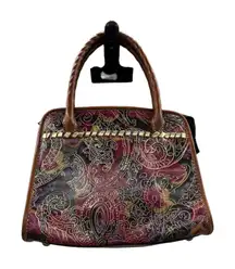 Patricia Nash Metallic Tooled Lace Poppy Multicolor Print‎ To Zip Shoulder Bag
