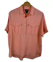 J Crew Womens Baird McNutt Irish Linen Popover Shirt Sz‎ 6 Coral Boxy Coastal