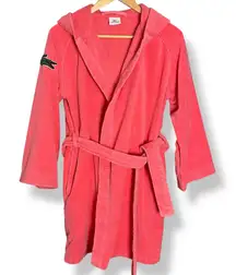 Lacoste Robe Women Pink FLAWS Women Hood‎ Bathrobe Lounge Alligator Patch Sleeve