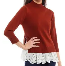 Roller Rabbit Sweater Varo Eyelet Peplum Hem Mock Neck Cashmere Sweater XL NWT