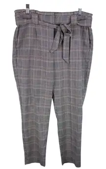 Express Checkered Plaid Houndstooth Belted Paperbag Ankle High Rise Pants Sz 10