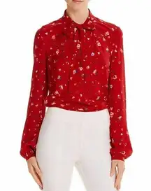 Derek Lam 10 Crosby Evadne Red Splatter Floral Bow Blouse Top Women’s Size 4