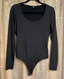Express Black Nylon Body Contour Scoop Neck Long Sleeve Bodysuit Medium