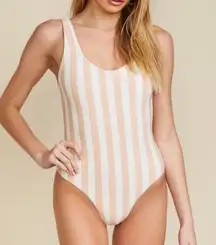 dippin daisy's swimwear Dippin Daisy’s Stripe Scoop Serene One piece swimsuit white pink Barbie Medium