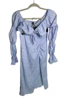 SHEIN Crop Top & Ruched‎ Slit Midi Dress Set Light Blue Puff Sleeve XS