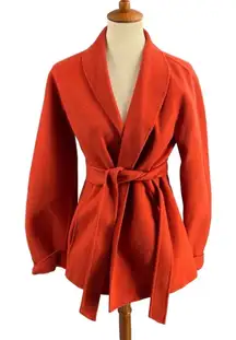 Carole Little Wrap Coat Red Wool Belted Shawl Collar Pockets Minimalist Medium