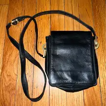 PERLINA New York Black Leather Flap Crossbody Bag