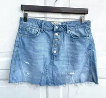 Free People We The Free Womens Skirt Blue Denim Button Fly Distressed Fray 29