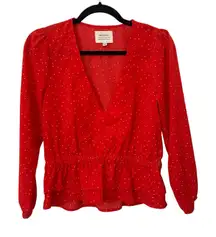 MCGUIRE Polka Dot Peplum Blouse Red Small‎