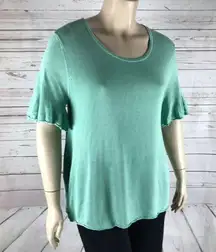 . Minty Green Short Ruffled Sleeve Knit Top NWOT XL