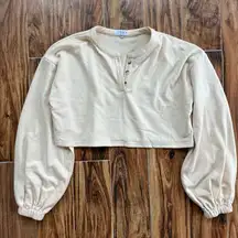 Sabo Skirt Cream Puff Sleeve Polo Henley Cropped Pullover Sweatshirt Size M