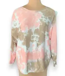 Sanctuary Sweater Peach Tan Tie Dye Long Sleeve Boatneck Lightweight Loungewear