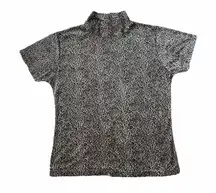 Vintage By Design Mock Neck Velour Leopard Print Short Sleeve Top