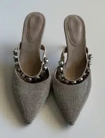 Rare Jeffrey Campbell Mule Slide  Rhinestones Rainbow‎ Silver Heel 8.5