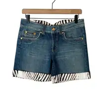 Roberto Cavalli Denim Silk Lined Animal Zebra Print Jean Shorts Size EU 42