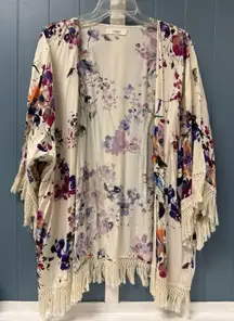 UMGEE U.S.A. Shawl Wrap Multi Floral Size L Fringe Edge lightweight comfy cute