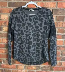 DSG womens animal print mesh sleeve detail crew neck sweatshirt gray small