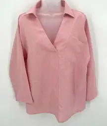 Zanzea Collection Top Women’s M Pink Popover Blouse Vneck Pocket Woven Relaxed