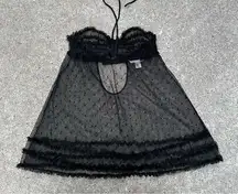 Victoria’s Secret Black Mesh Halter Baby Doll Top Sz L