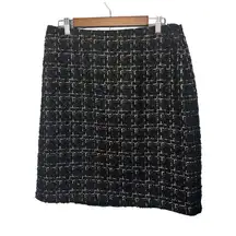 J. McLaughlin Black Gold Tweed Elm Pencil Skirt Office Wear Size 14 Wool Mohair