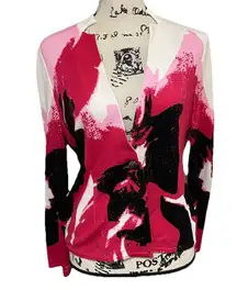 Ming Wang Tailored Fit Pink/Fuchsia/black Knit Sweater Jacket EUC