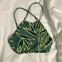 Aerie Bathing Suit Bikini Halter Top Tropical Blue Green Beach Pool Swim Summer