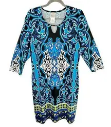 Bedford Fair Colorful 3/4 Sleeve Stretchy Mid Dress Made In USA Size M