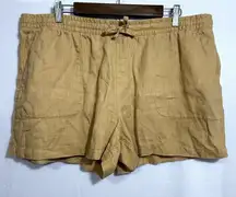 Garnet Hill 100% Linen Mustard Yellow Coastal Pull On 4" Inseam Shorts Womens 18