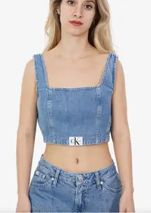 Calvin Klein Jeans Blue Denim Sleeveless Cropped Bustier Top Size L